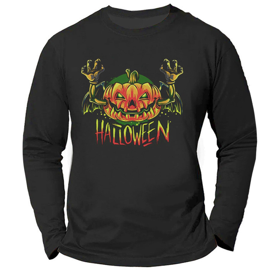 

T-shirt A Maniche Lunghe Con Stampa Motivo Zucca Di Halloween Da Uomo