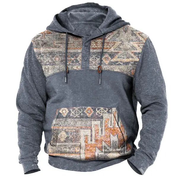 Men's Hoodie Vintage Ethnic Print Pocket - Kalesafe.com 
