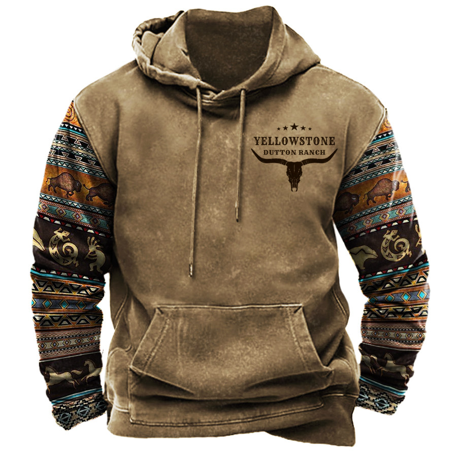 

Men's Vintage Western Yellowstone Colorblock Hoodie