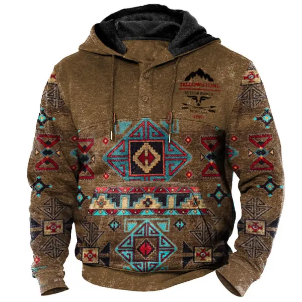 Men's 1/4 Zip Sweatshirt Vintage Yellowstone Ethnic Print Pocket - Kalesafe.com 