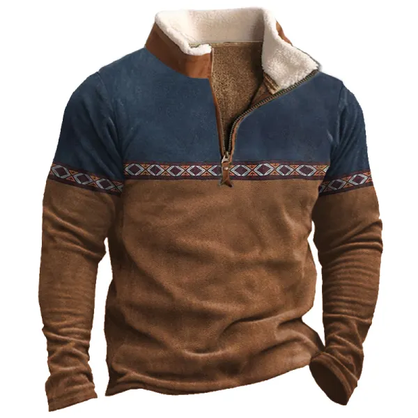 Men's Colorblock Zipper Stand Collar Sweatshirt - Ootdyouth.com 