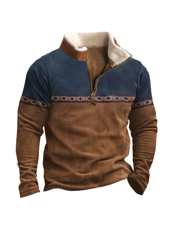 Men's Colorblock Zipper Stand Collar Sweatshirt - Ootdmw.com 