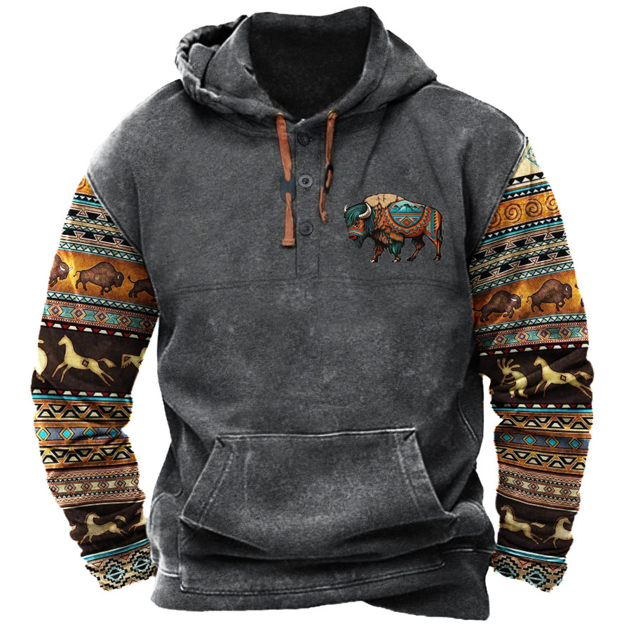 

Moletom Masculino Vintage Com Estampa Ocidental Em Bloco Colorido