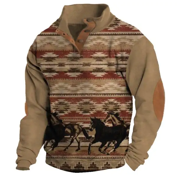 Men's Sweatshirt Western Ethnic Aztec Stand Collar Buttons Vintage Daily Tops - Kalesafe.com 