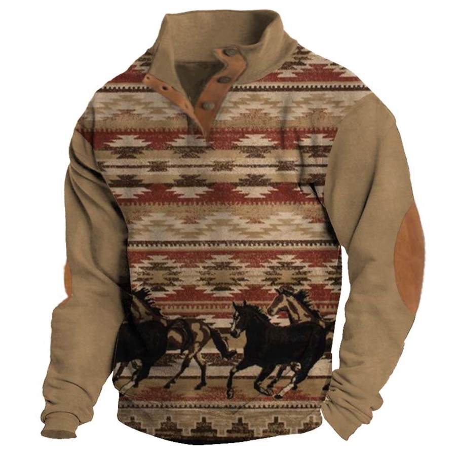 

Sudadera Para Hombre Étnico Occidental Azteca Cuello Alto Botones Tops Diarios Vintage