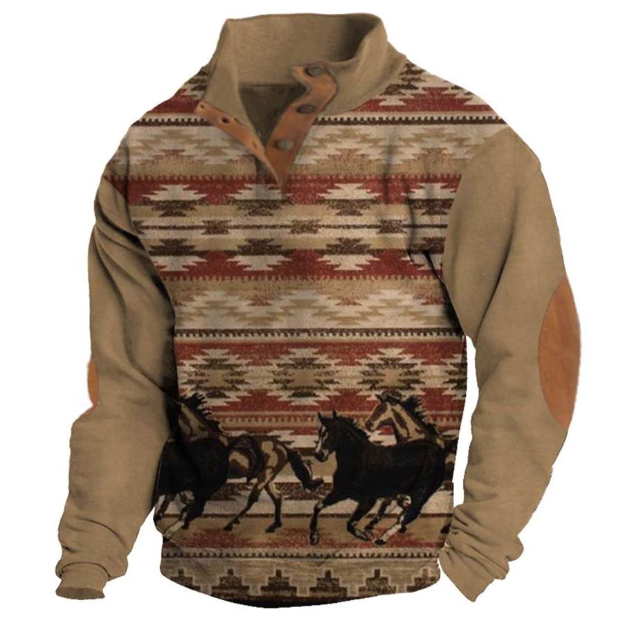 Men's Sweatshirt Western Ethnic Aztec Stand Collar Buttons Vintage Daily Tops