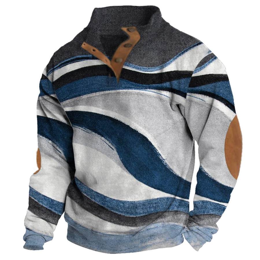 

Sudadera Para Hombre Botones Con Cuello Alto Geométrico Occidental Tops Diarios Vintage
