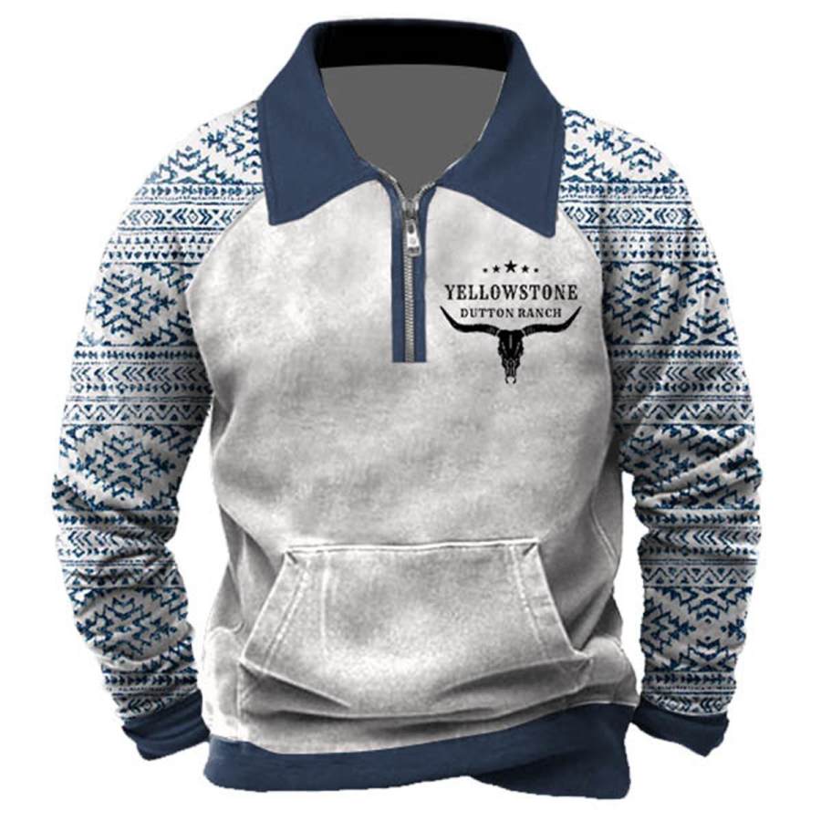 

Sweat Homme Quart Zip Yellowstone Ethnique Aztèque Vintage Colorblock Quotidien Hauts Blanc