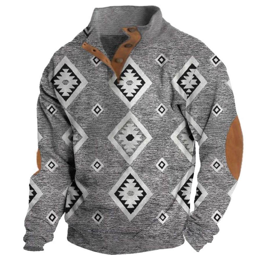

Sudadera Para Hombre Étnico Occidental Azteca Cuello Alto Botones Tops Diarios Vintage