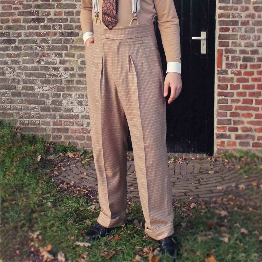 

Pantalones De Trabajo De Granjero De Talle Alto Con Cuadros Vintage De Los Años 40 Con Tirantes Para Hombre