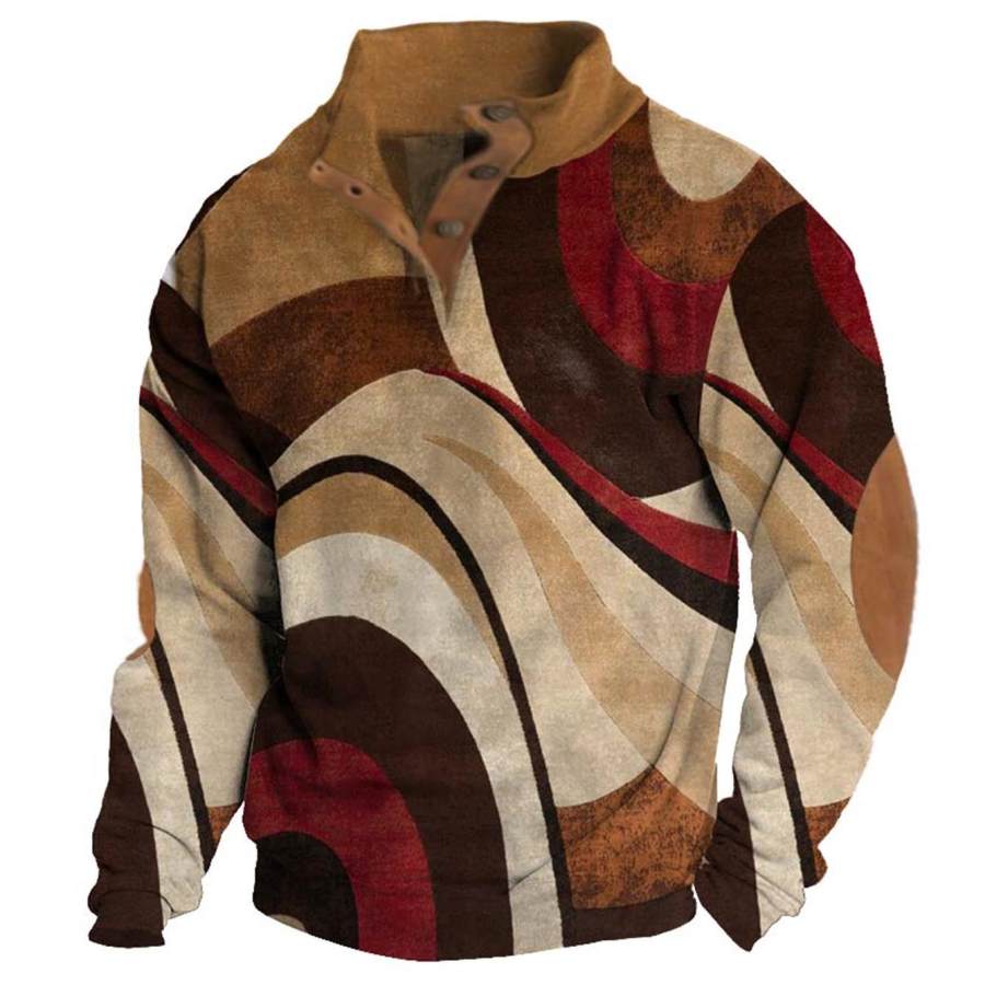

Sudadera Para Hombre Botones Con Cuello Alto Geométrico Occidental Tops Diarios Vintage