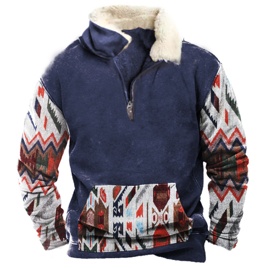 

Sudadera Vintage Con Cuello Levantado Y Media Cremallera Para Hombre Top Con Estampado étnico De Vaquero