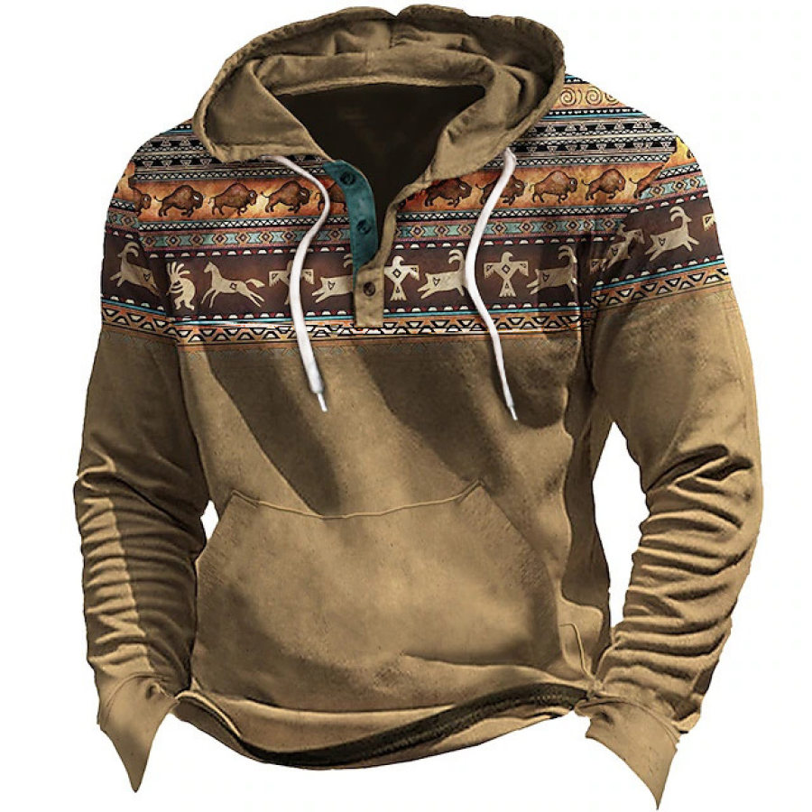 

Sweat à Capuche Pour Hommes Vintage Ethnique Occidental Aztèque Poche Boutonnée Manches Longues Hauts Quotidiens