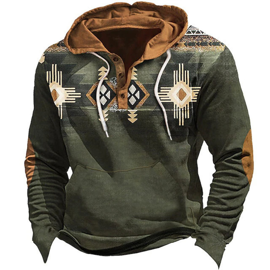 

Sudadera Con Capucha Para Hombre Estilo Vintage étnico Occidental Azteca Con Botones Bolsillo Manga Larga Para Uso Diario