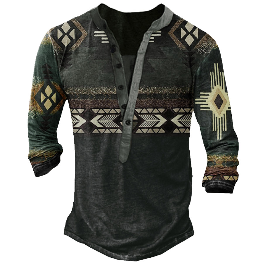 

Camisa Masculina Henley Casual Estampada Para Uso Diário Ao Ar Livre