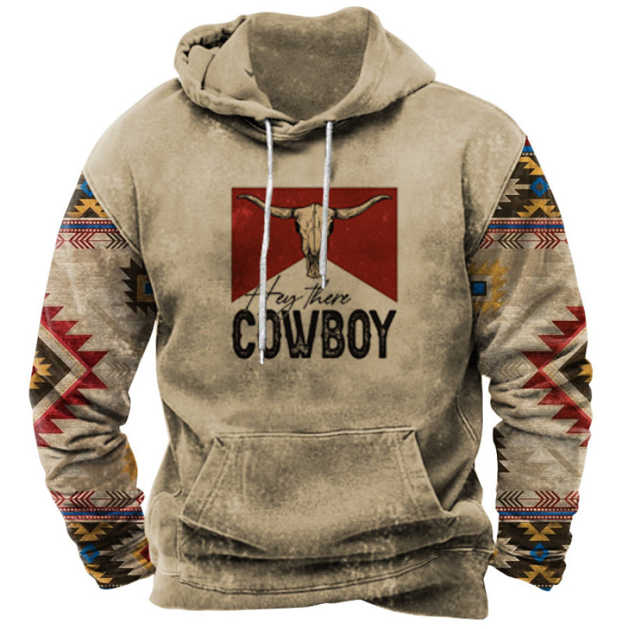 

Moletom Masculino Com Capuz Vintage Ocidental Cowboy Com Estampa étnica E Bolso