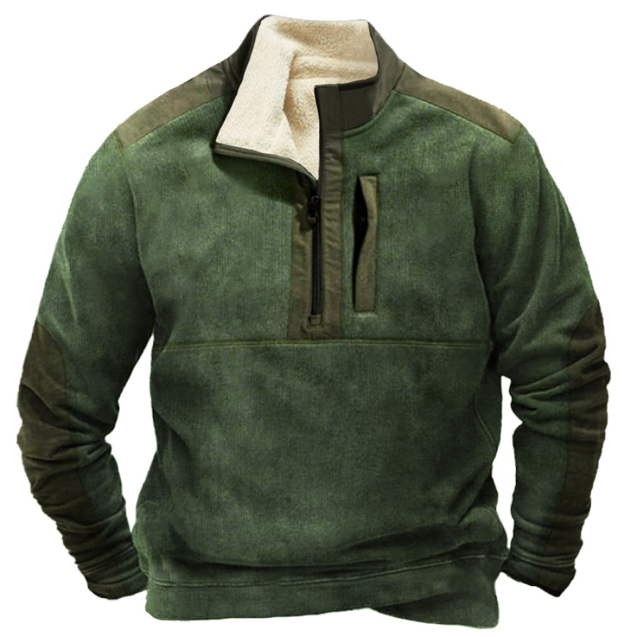

Moletom Casual Masculino Com Gola De Lapela E Zíper Design Colorblock
