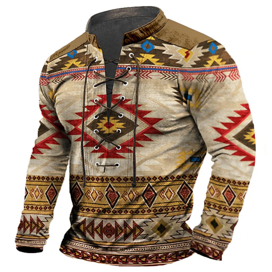 

Camisa Masculina Casual Com Estampa Gráfica Tribal Henley