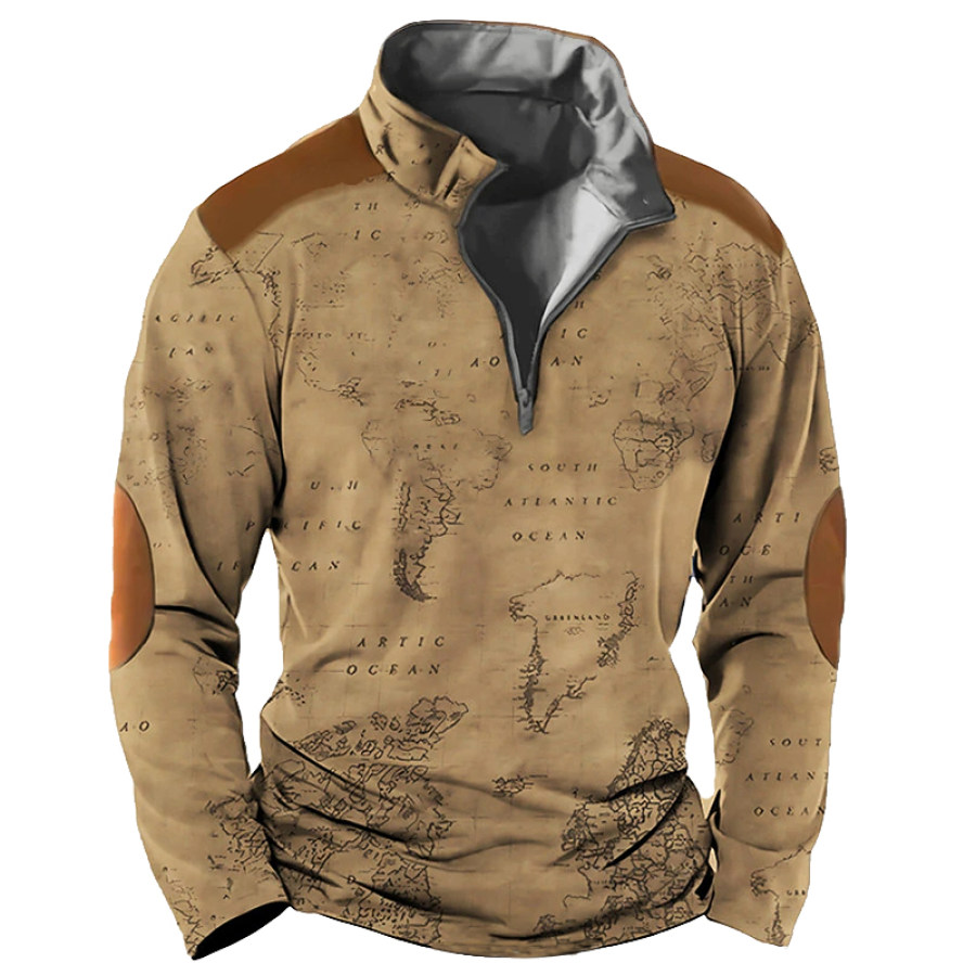 

Felpa Con Colletto Con Zip E Stampa Mappa Del Mondo Da Uomo