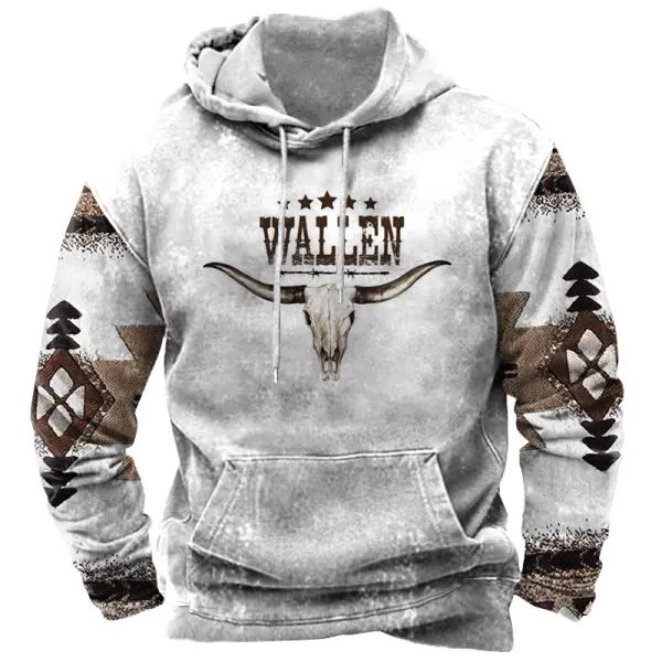 Men's Hoodie Vintage Western Wallen Denim Ethnic Print Pockets - Cotosen.com