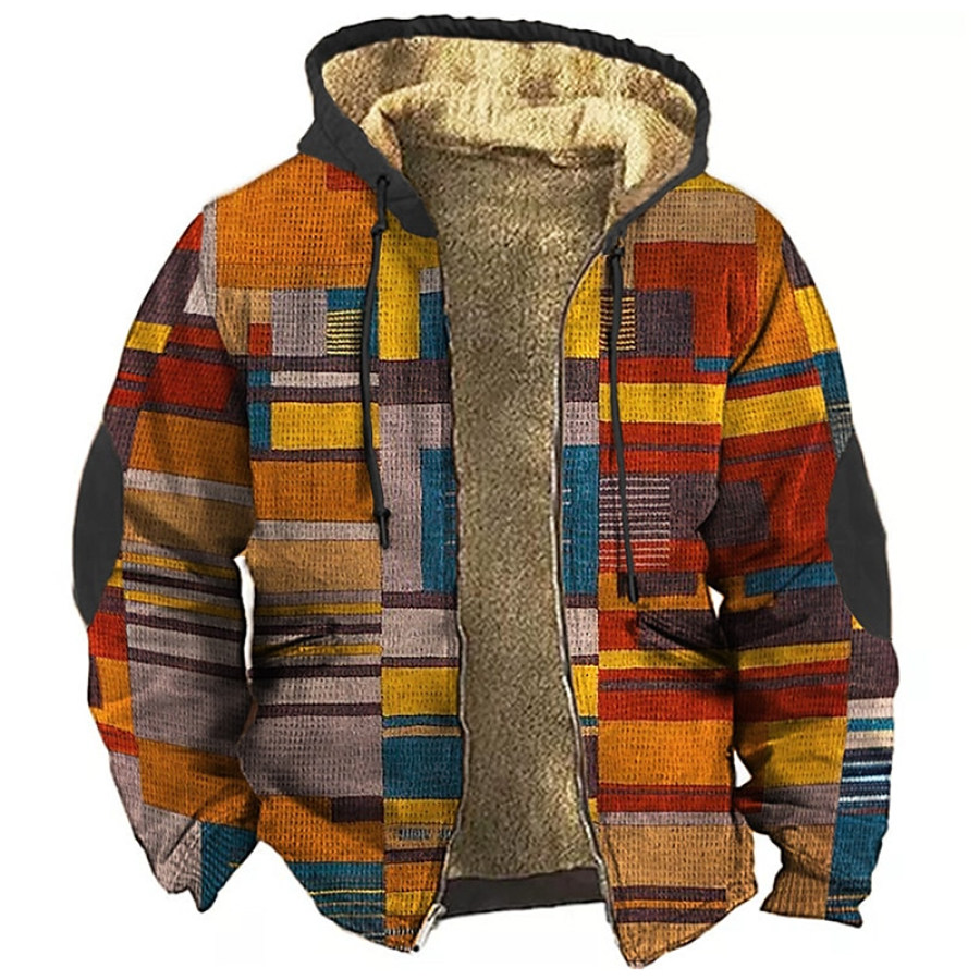 

Chaqueta Con Cremallera Y Capucha De Forro Polar Con Estampado étnico Vintage Para Hombre