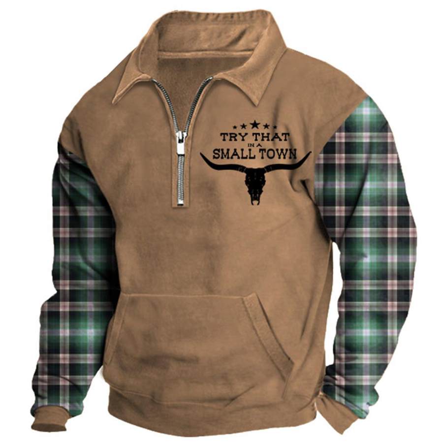 

Sudadera Para Hombre Con Cremallera De Un Cuarto Try That Small Town Plaid Vintage Daily Tops