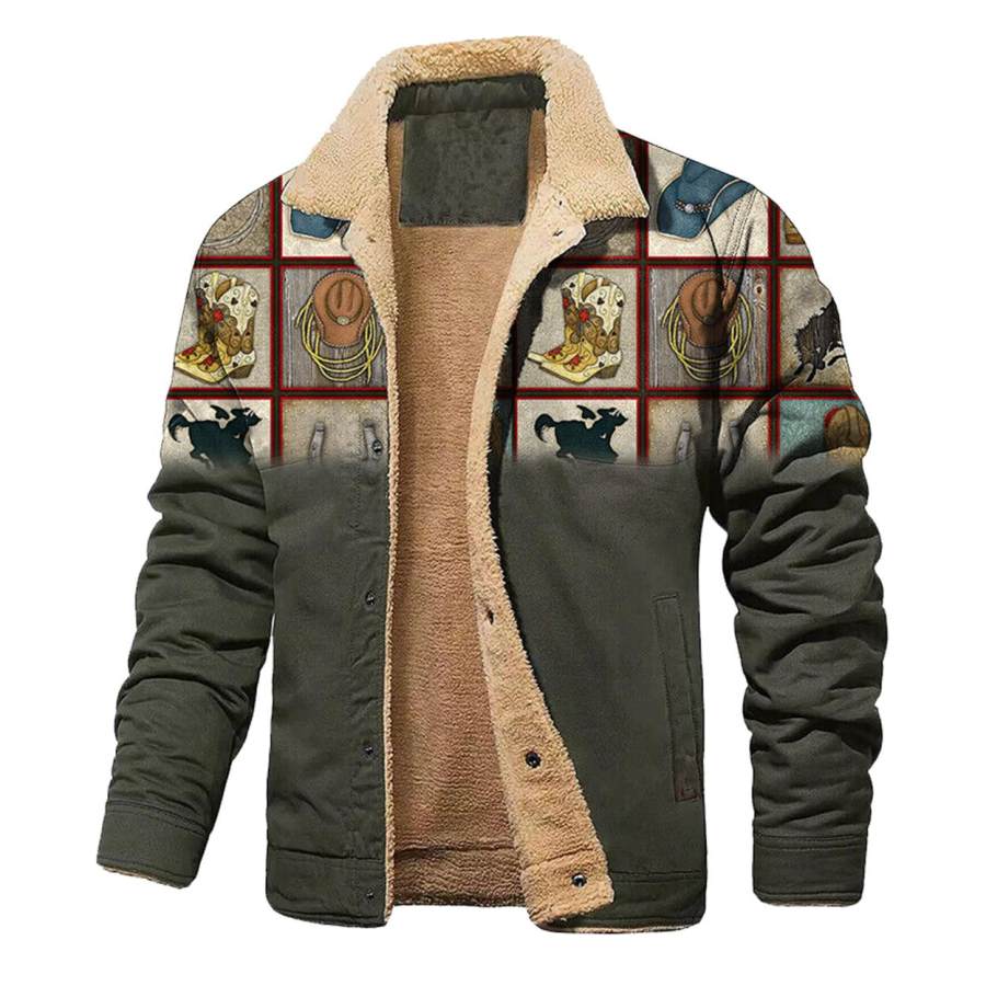 

Men's Jacket Plus Fleece Vintage Western Cowboy Warm Thick Outerwear