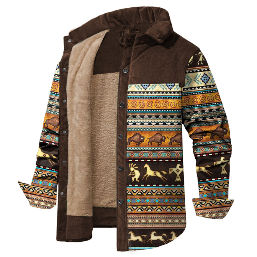 

Jaqueta Masculina De Lã Vintage étnica Com Estampa De Alce Costura Quente Wanderer Cor Caramelo