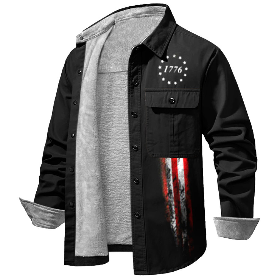 

Chaqueta De Forro Polar Para Hombre Estilo Vintage 1776 Con Estampado De Bandera Americana Bolsillos De Parche De Pana