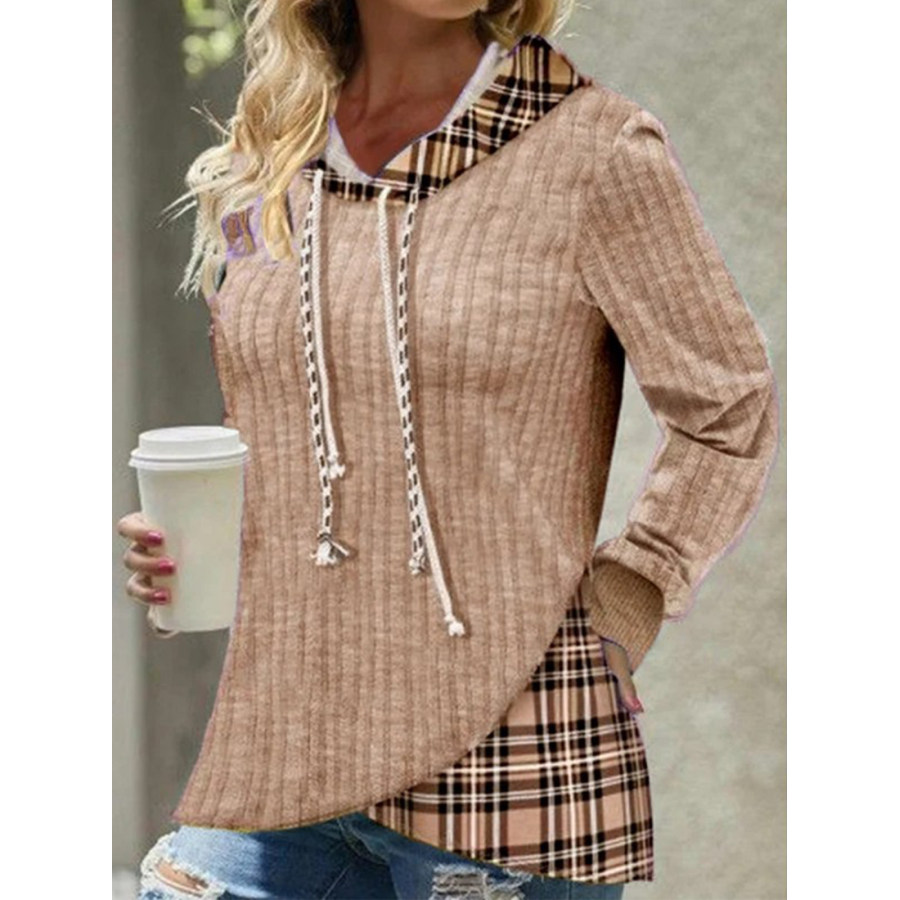 

Felpa Da Donna A Maniche Lunghe Con Cappuccio Jacquard Con Cuciture A Maglia In Colori A Contrasto