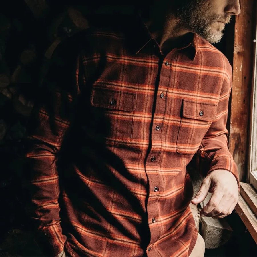 

Camisa A Cuadros Para Hombre Retro Bolsillo En El Pecho Casual Cómodo Rojo