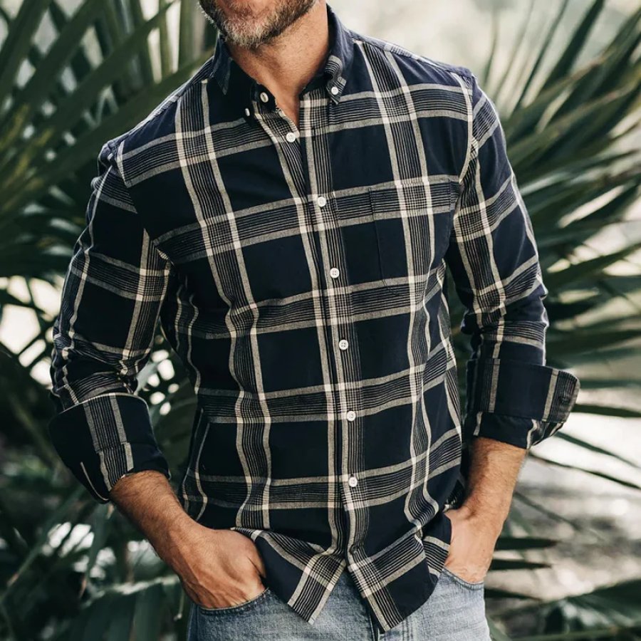 

Camisa De Cuadros Para Hombre Vintage Bolsillo En El Pecho Casual Confort Azul