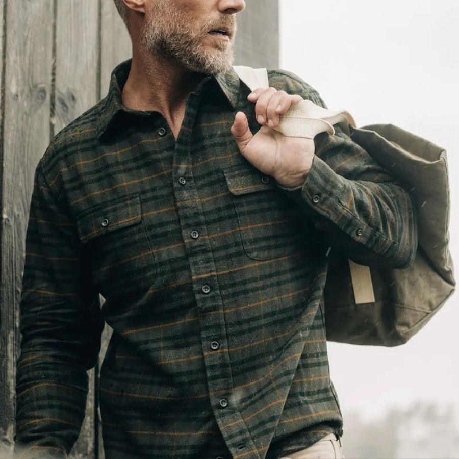 

Мужская рубашка в клетку Винтажная фланелевая рубашка с нагрудным карманом Повседневная удобная зеленая