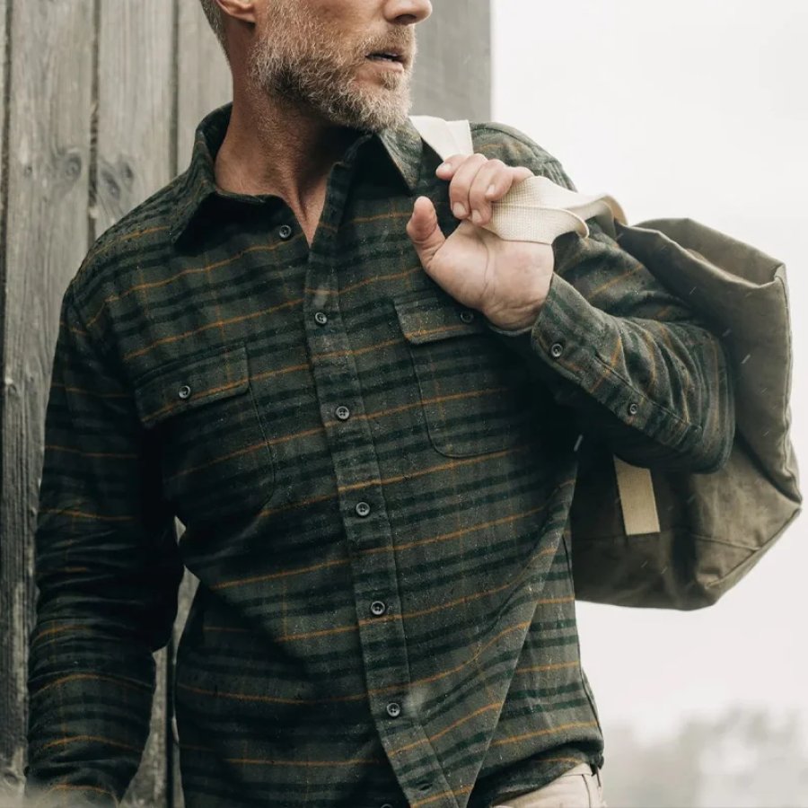

Camicia A Quadri Da Uomo Vintage In Flanella Con Taschino Sul Petto Casual Comoda Verde
