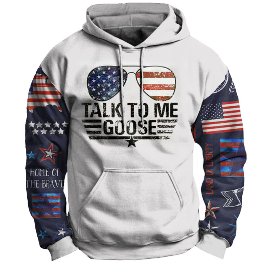 

Moletom Masculino Retrô Com Estampa De Bandeira Americana E Bolso Com Capuz Casual