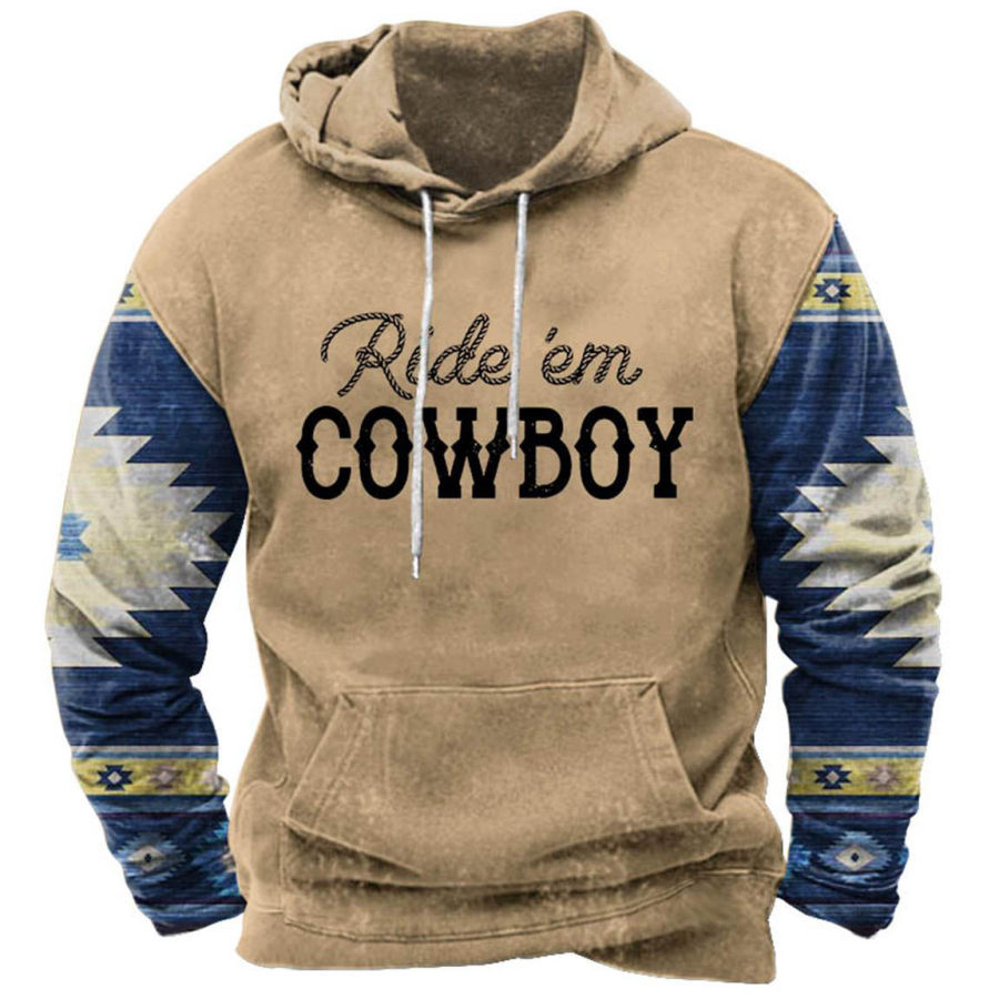 

Men's Hoodie Vintage Aztec Western Ride Em Cowboy Pocket Long Sleeve Daily Tops