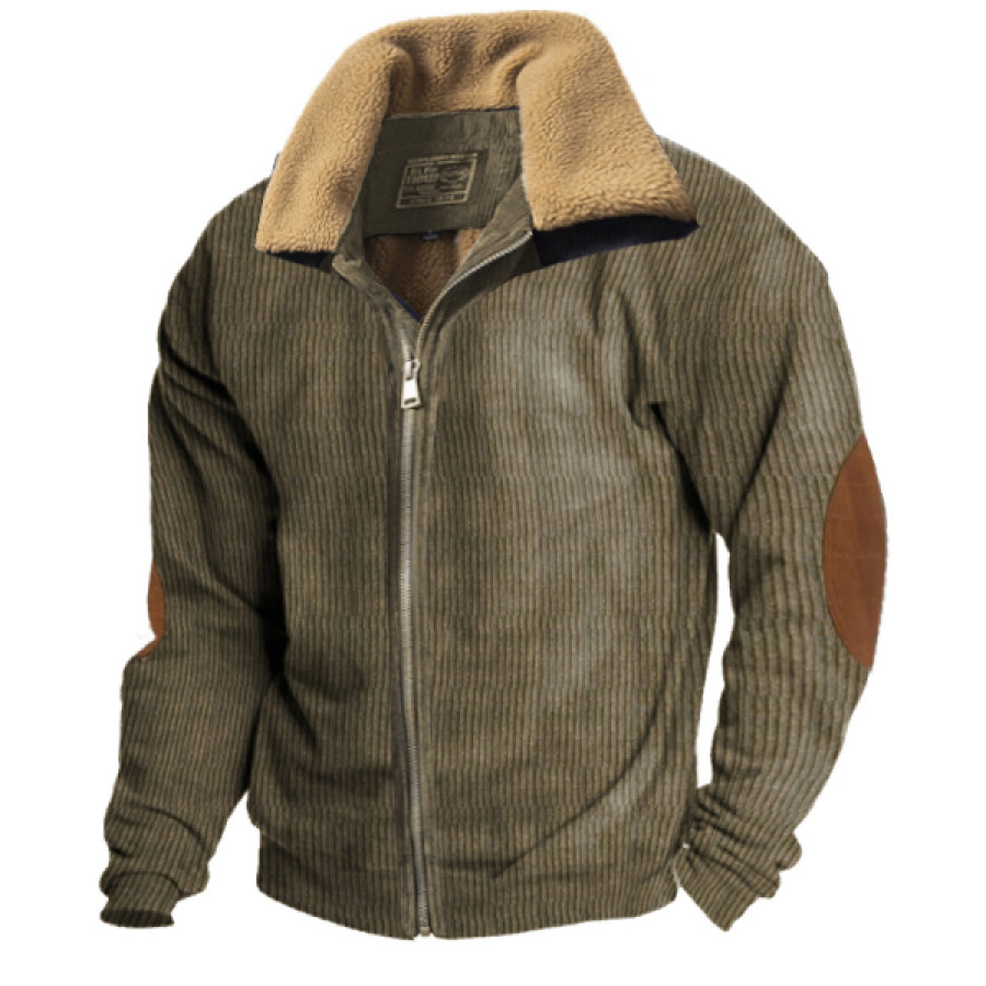 

Chaqueta Retro Con Cuello De Lana De Pana Para Hombre Abrigo Cálido Con Cremallera Completa Y Forro De Felpa Para Exteriores