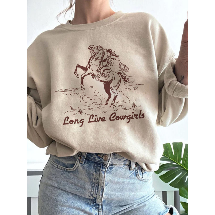 

Longue Vie Au Sweat-shirt Vintage à Imprimé Graphique Cowgirl