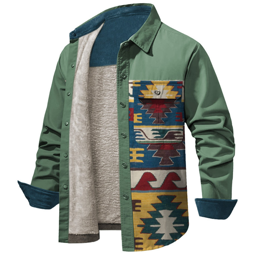 

Men's Fleece Shirt Jacket Retro Ethnic Print