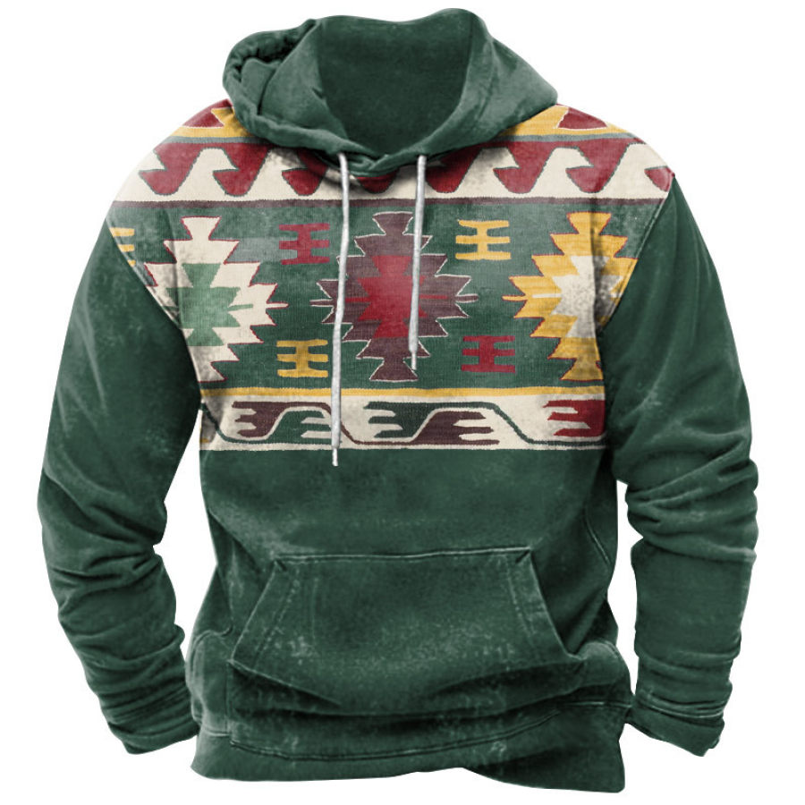 

Sudadera Con Capucha Para Hombre Con Estampado étnico Retro Y Bolsillo Verde