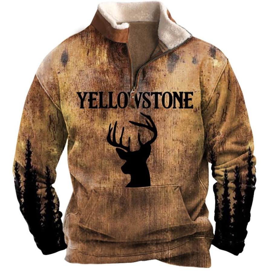 

Felpa Da Uomo Yellowstone Deer Quarter Zip Colletto In Pile Vintage Top Giornalieri