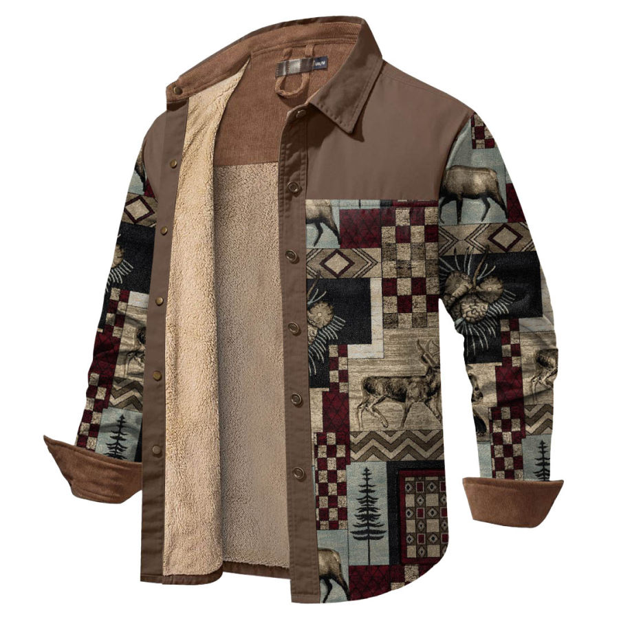 

Chaqueta De Pana Cálida Con Diseño De Alce étnico Vintage Para Hombre Color Marrón