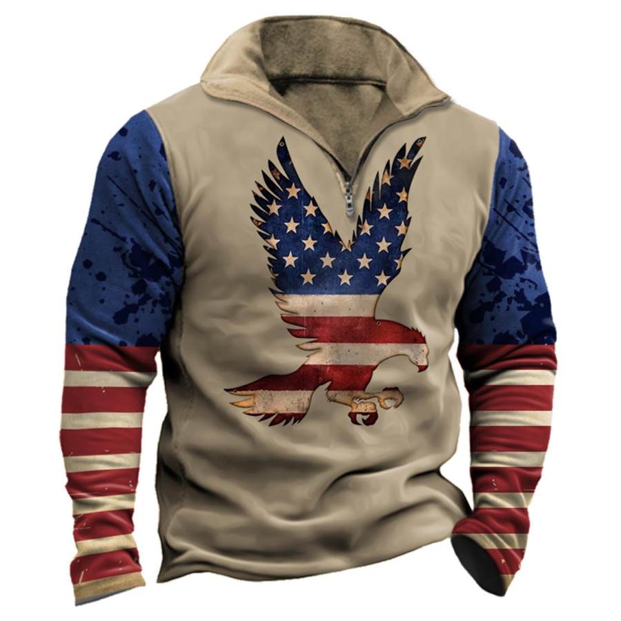 

Felpa Da Uomo Bandiera Americana Eagle Quarter Zip Vintage Top Giornalieri