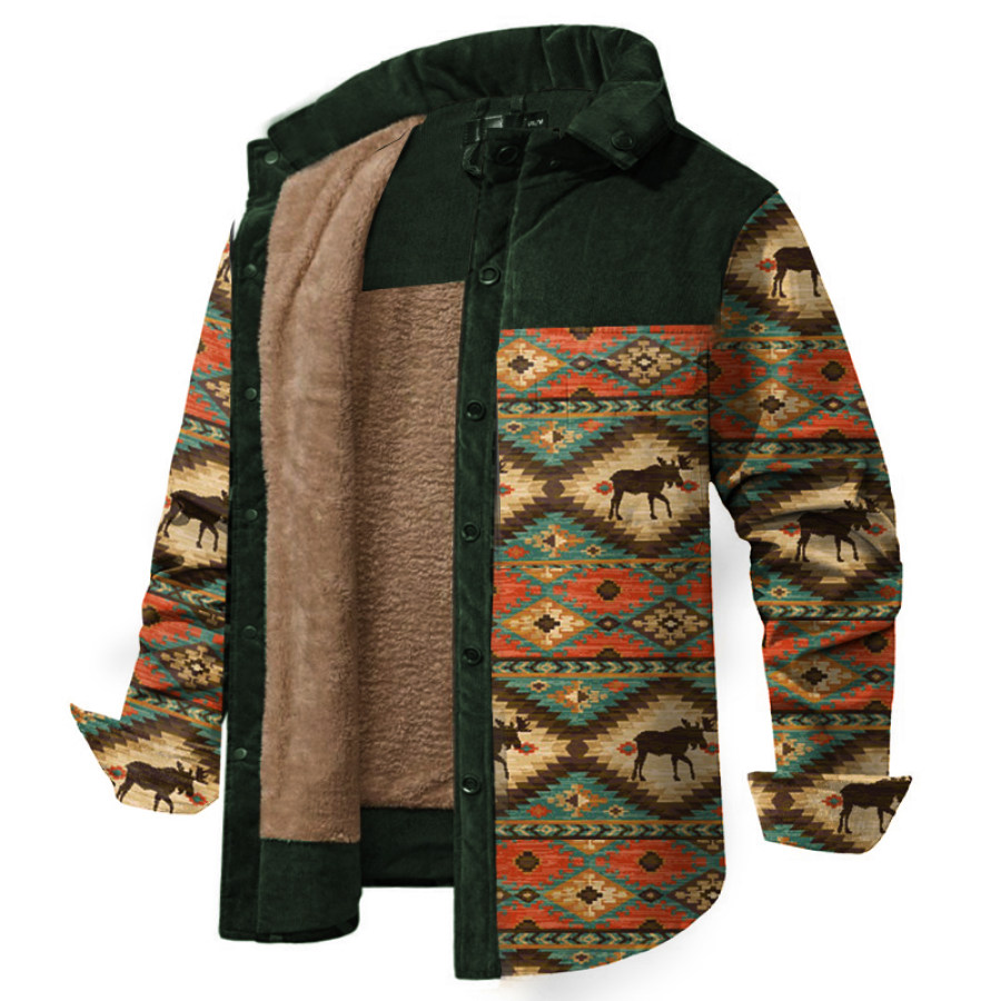 

Chaqueta Wanderer Cálida Con Estampado De Alce Y Geometría étnica Retro Para Hombre Color Verde Oscuro