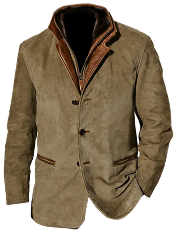 Men's Jacket Vintage Fleece Suede Jackets Fall Winter Outdoor Daily