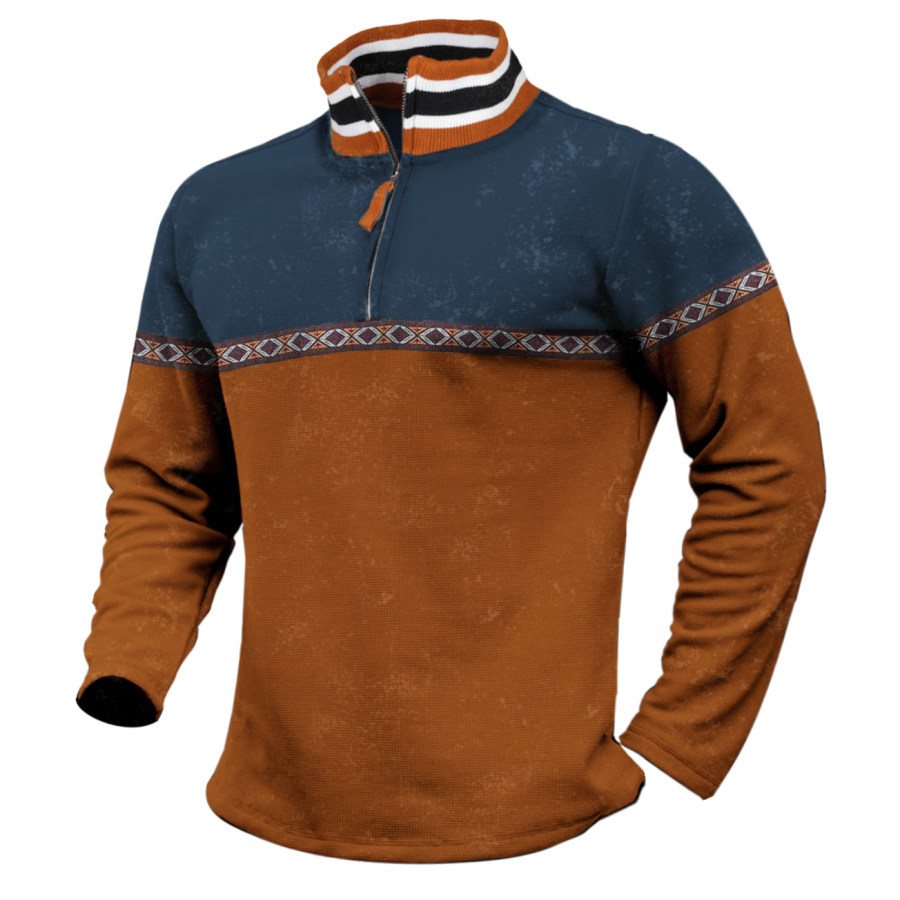 

Pullover Da Uomo Con Colletto Alla Coreana Stile Etnico Occidentale Casual Casual All'aperto Con Stampa A Contrasto