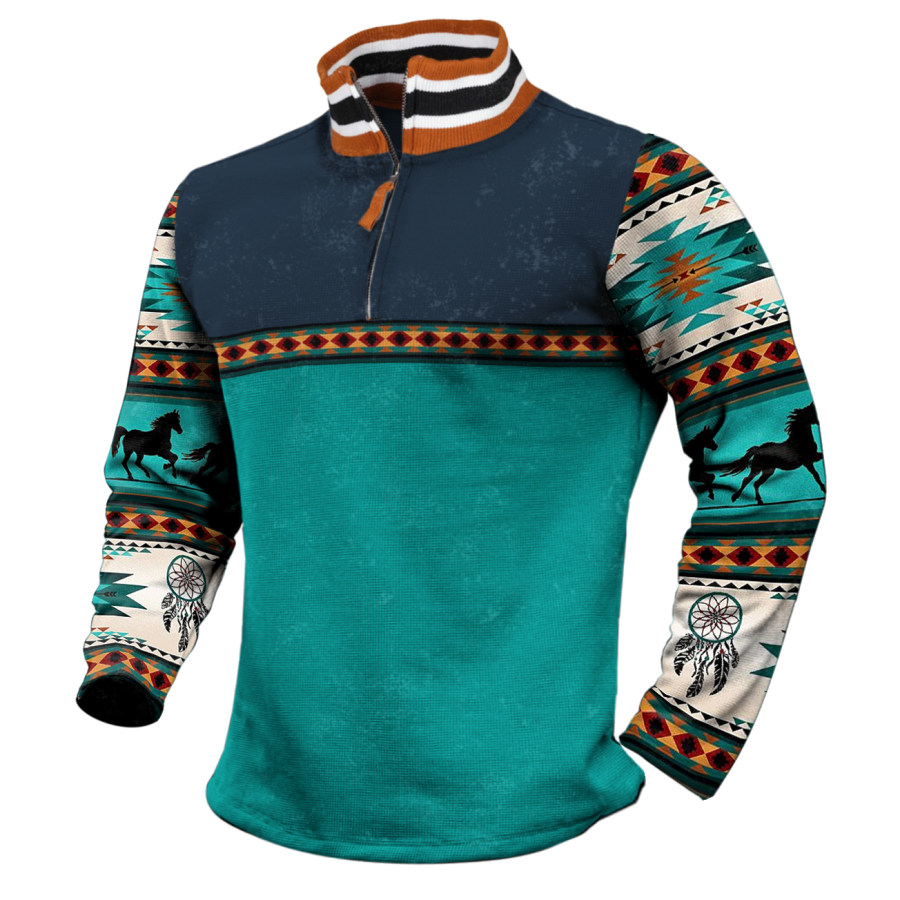 

Pullover Da Uomo Con Colletto Alla Coreana Stile Etnico Occidentale Casual Casual All'aperto Con Stampa A Contrasto