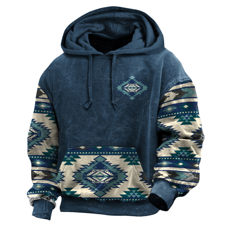 

Sudadera Con Capucha Para Hombre Informal Retro Occidental Estilo étnico Con Estampado En Contraste