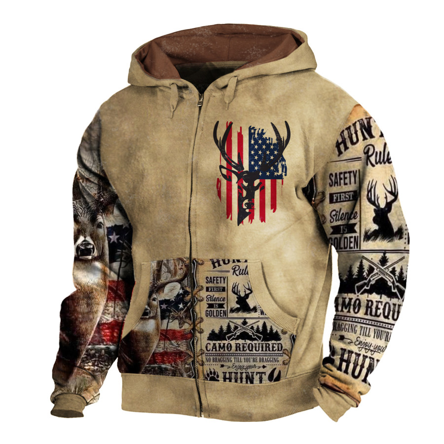 

Sudadera Con Capucha Y Cremallera Con Estampado De Ciervos Americanos Al Aire Libre Para Hombre