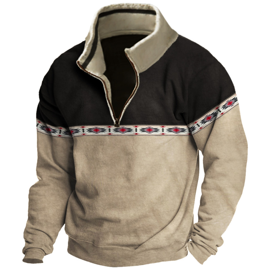 

Jersey Con Cuello Levantado Y Cremallera En Contraste Con Estampado étnico Retro Para Hombre